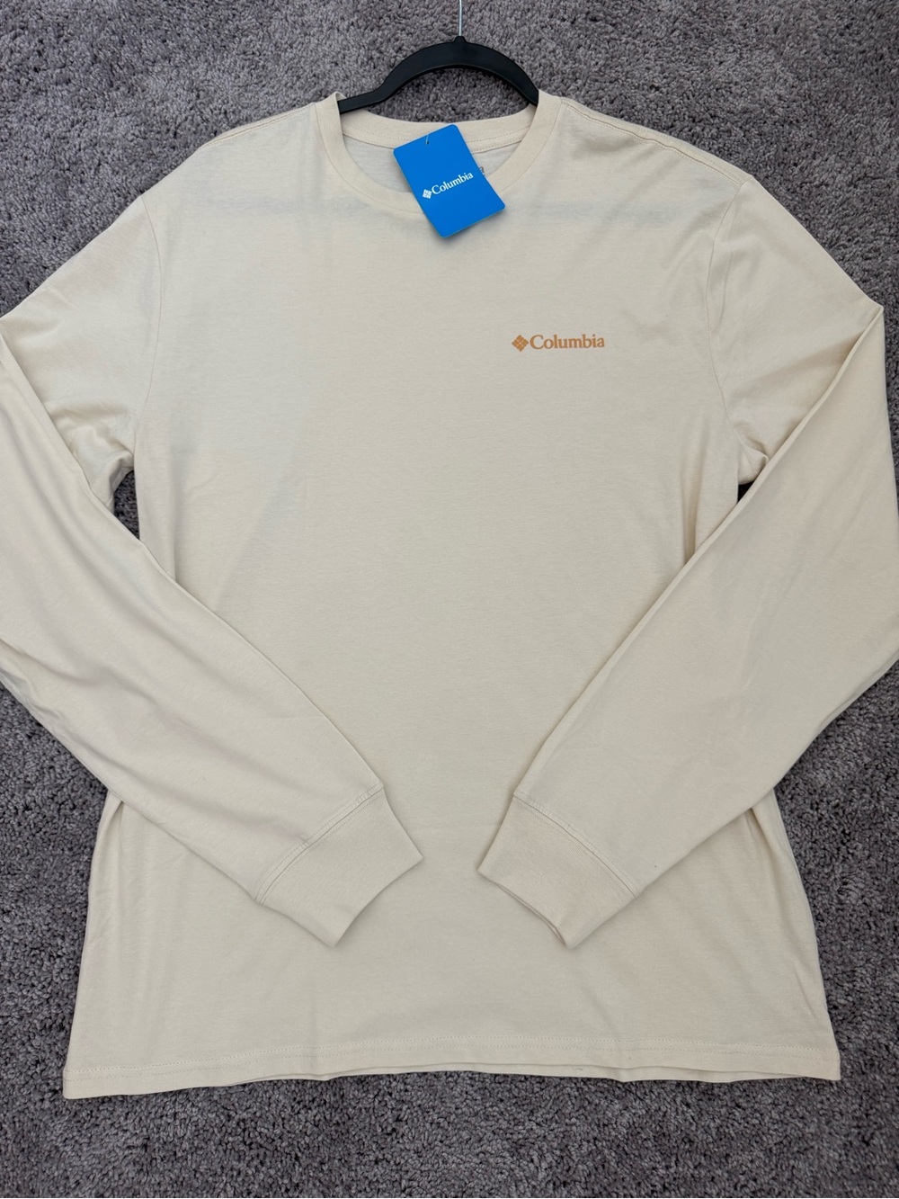 Columbia Long Sleeve Crew Tee in Light Cream with Tan Logo